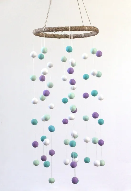 Felt Ball Nursery Mobile- Lavender, Turquoise- LARGE