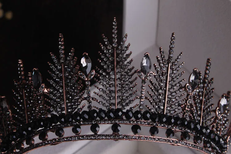 Flower & Snow Black Crystal Crown Set