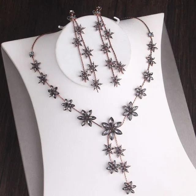 Flower & Snow Black Crystal Crown Set