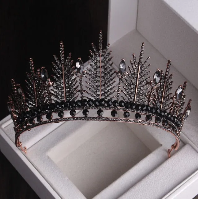 Flower & Snow Black Crystal Crown Set