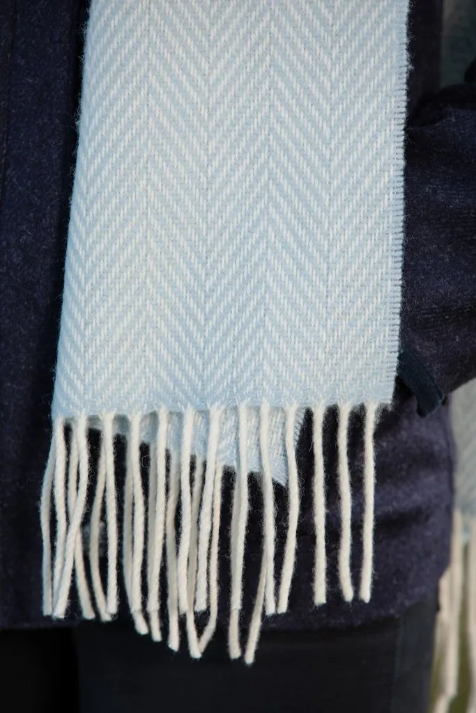 Foxford Blue & White Herringbone Cashmere Scarf