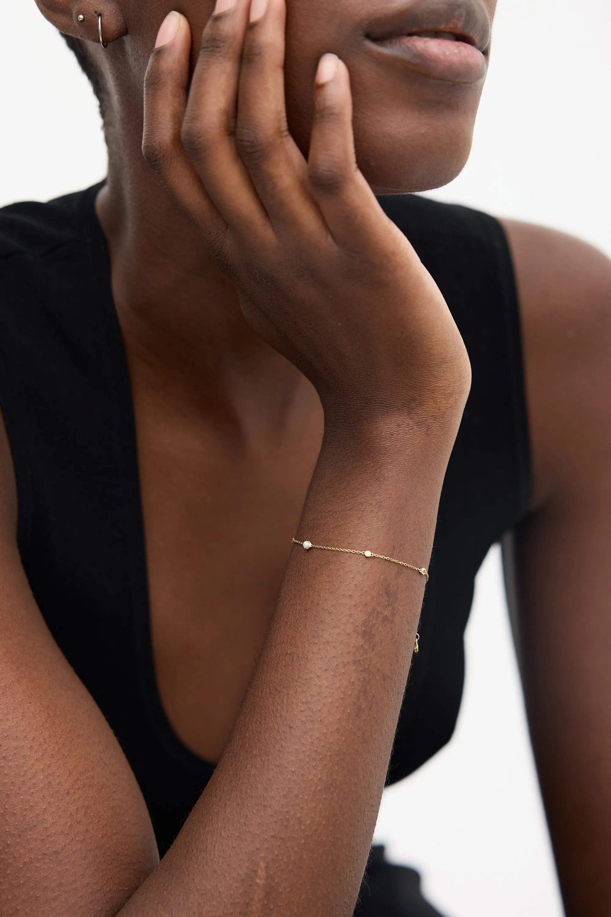 Gold & White Pearl Gemstone Station Bracelet