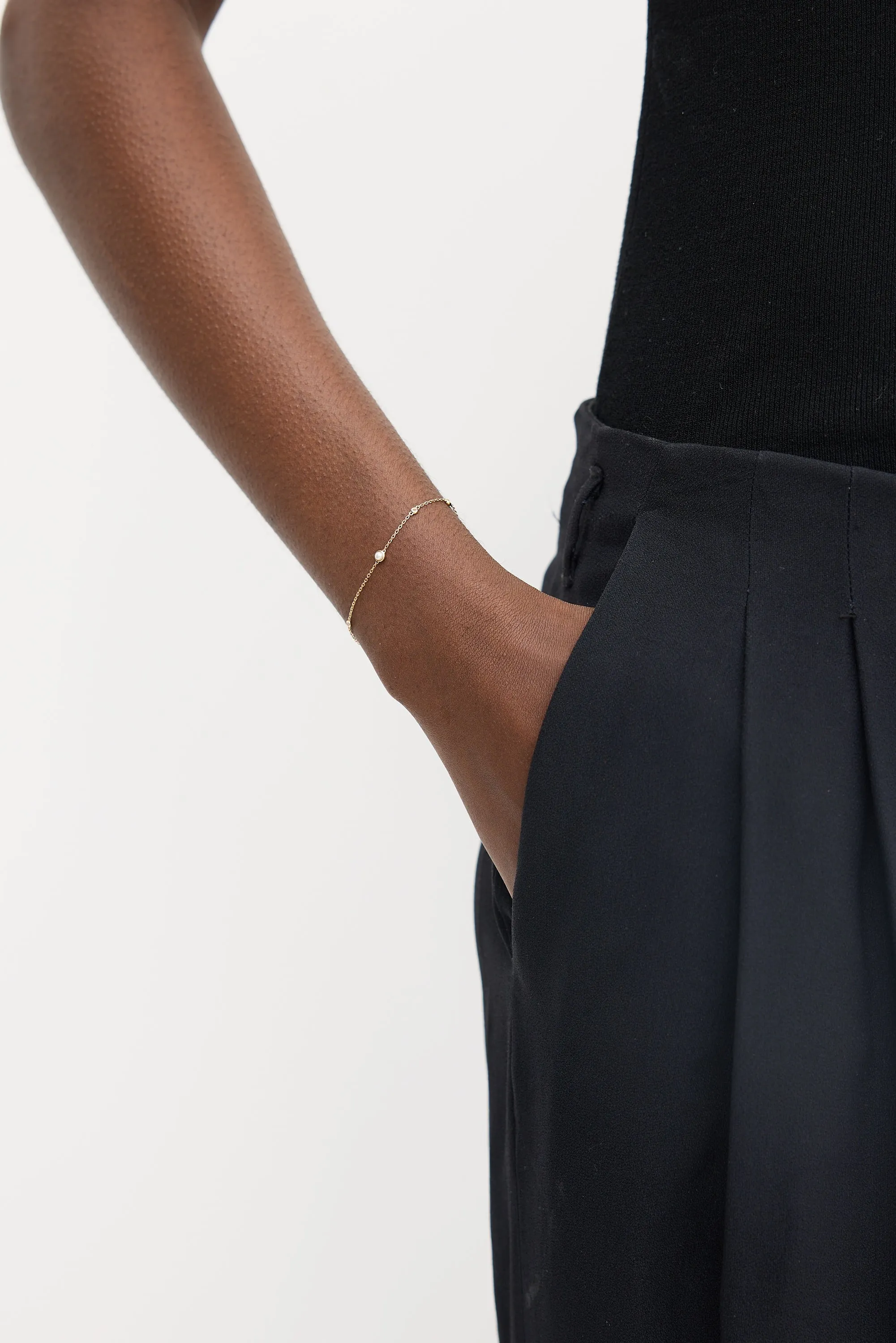 Gold & White Pearl Gemstone Station Bracelet