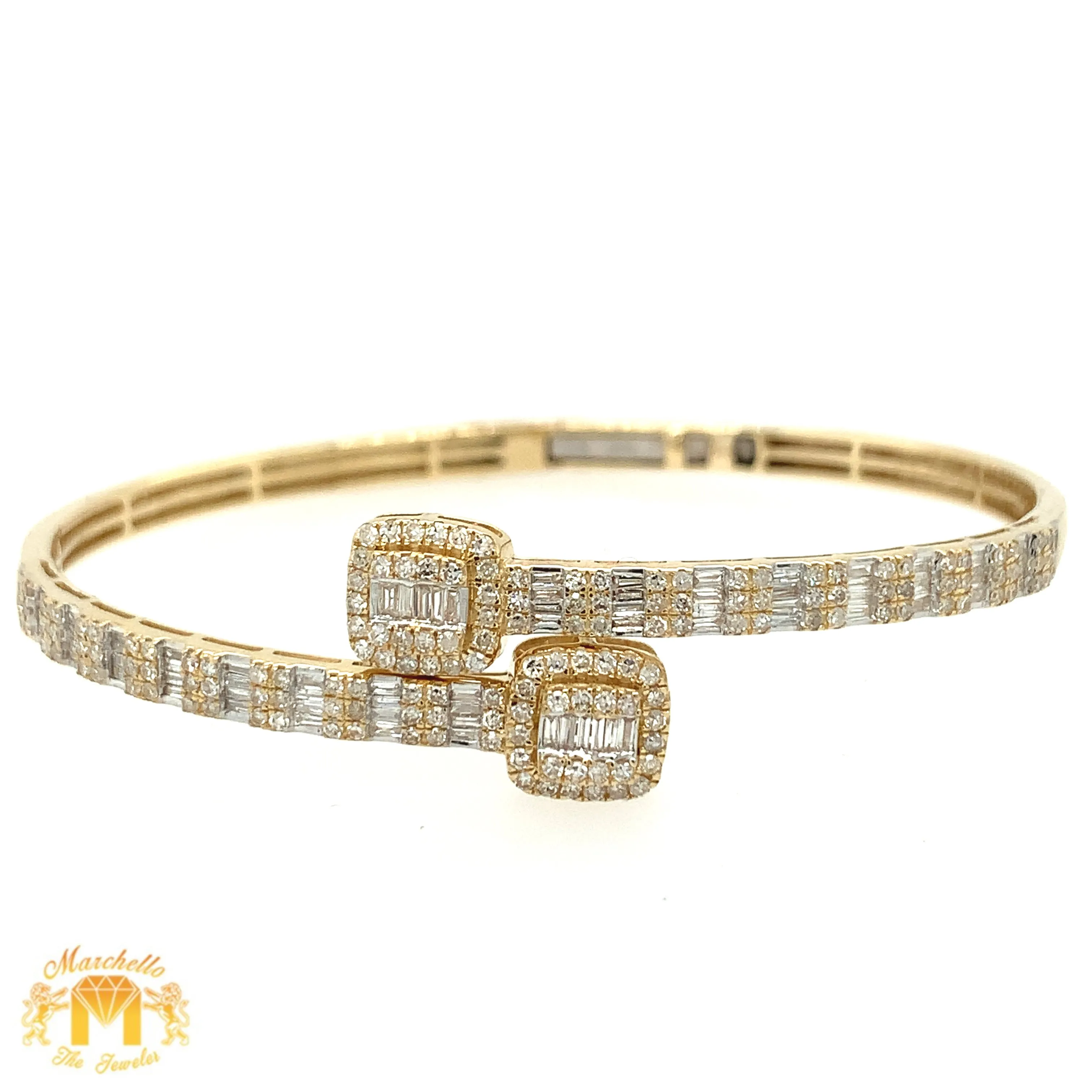 Gold and Diamond Twin Squares Cuff  Bracelet (choose gold color)