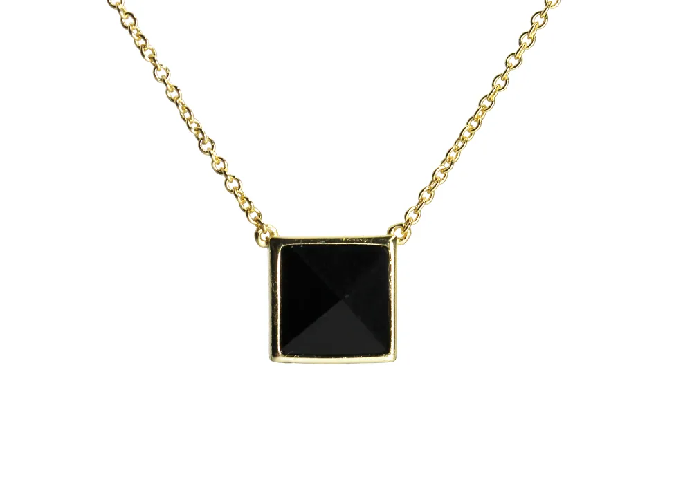 Gold-Dipped Jet Black Pyramid Stud Necklace 17 inch