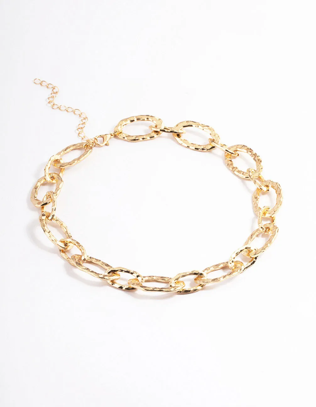 Gold Hammered Bent Chain Bracelet
