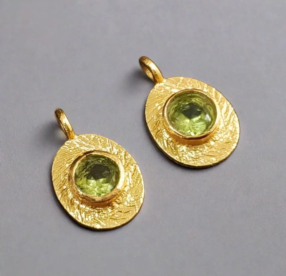 Gold Vermeil Round Natural Green Peridot Charm
