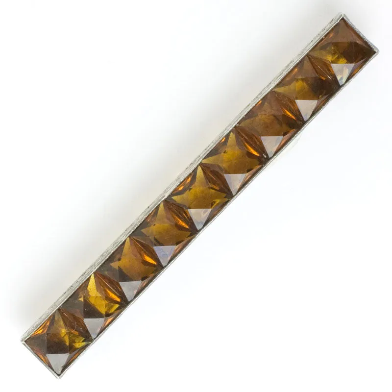 Golden Topaz & Sterling Art Deco Bar Pin