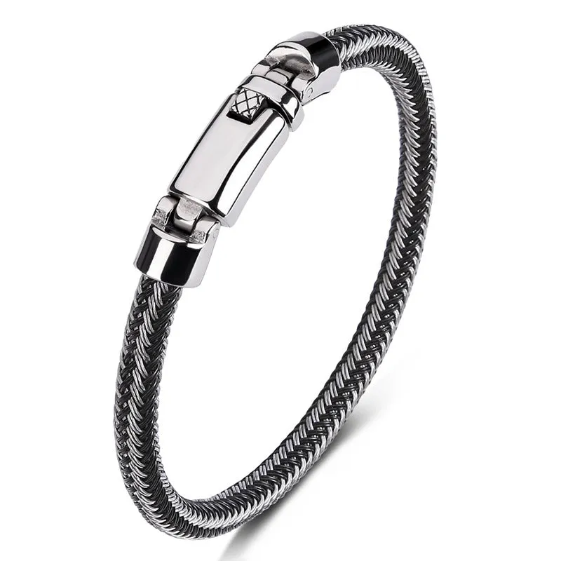 Hand-woven Leather Stainless Steel Classic Light Luxury Men And Women Bracelet