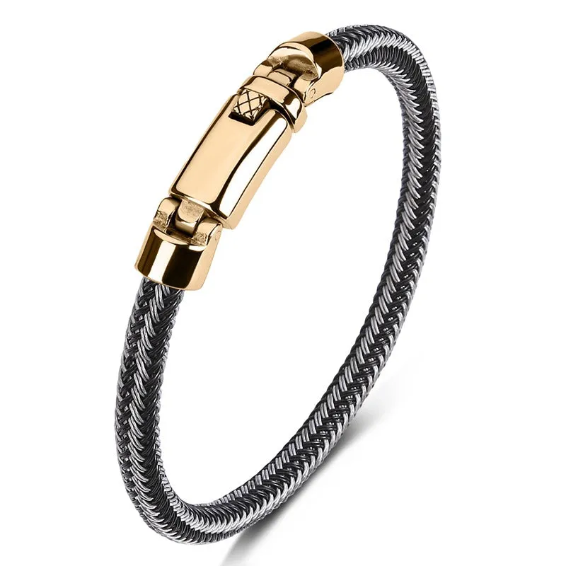 Hand-woven Leather Stainless Steel Classic Light Luxury Men And Women Bracelet