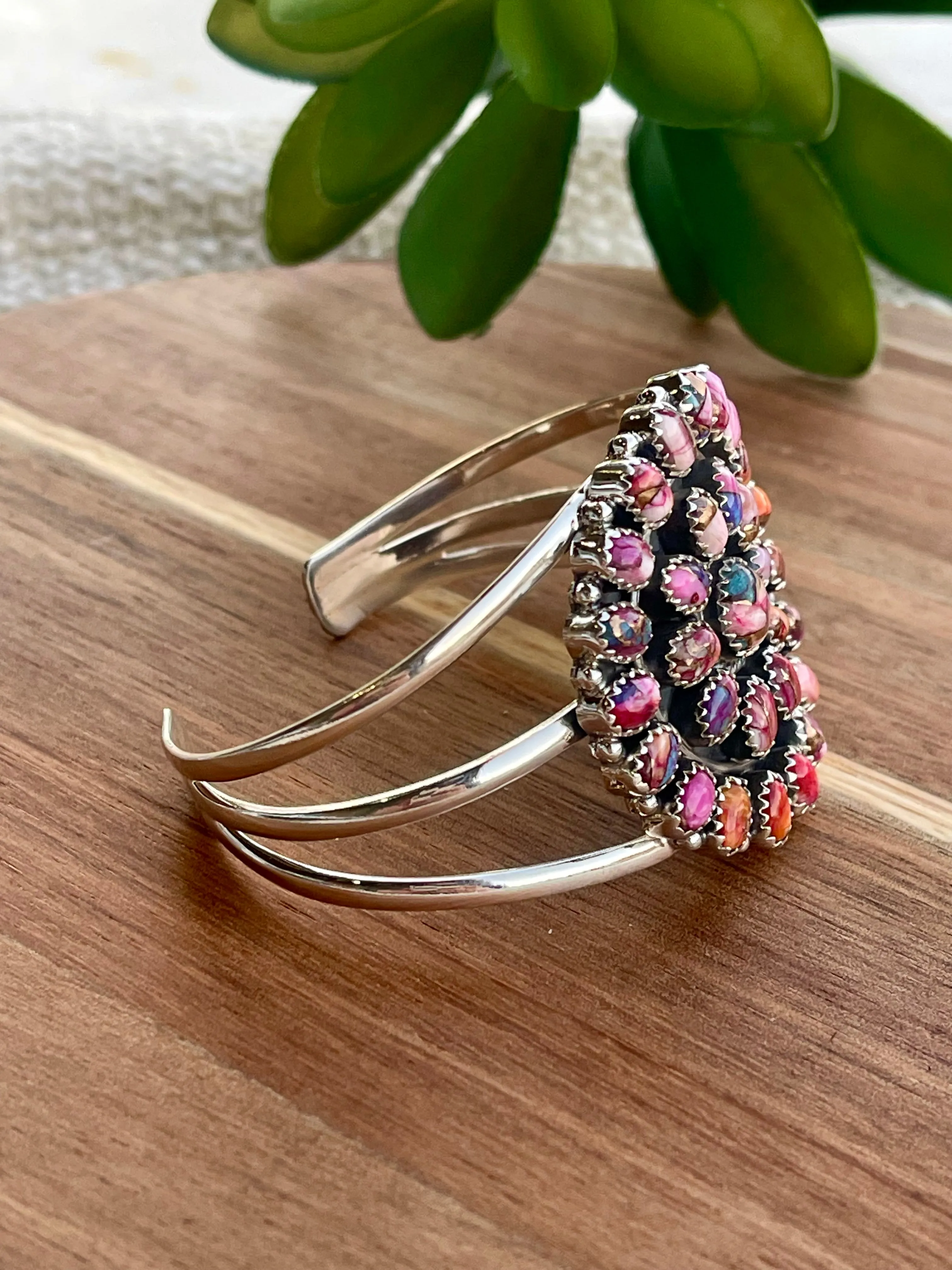 Handmade Sterling Silver & Pink Dream Mojave Adjustable  Cuff Bracelet