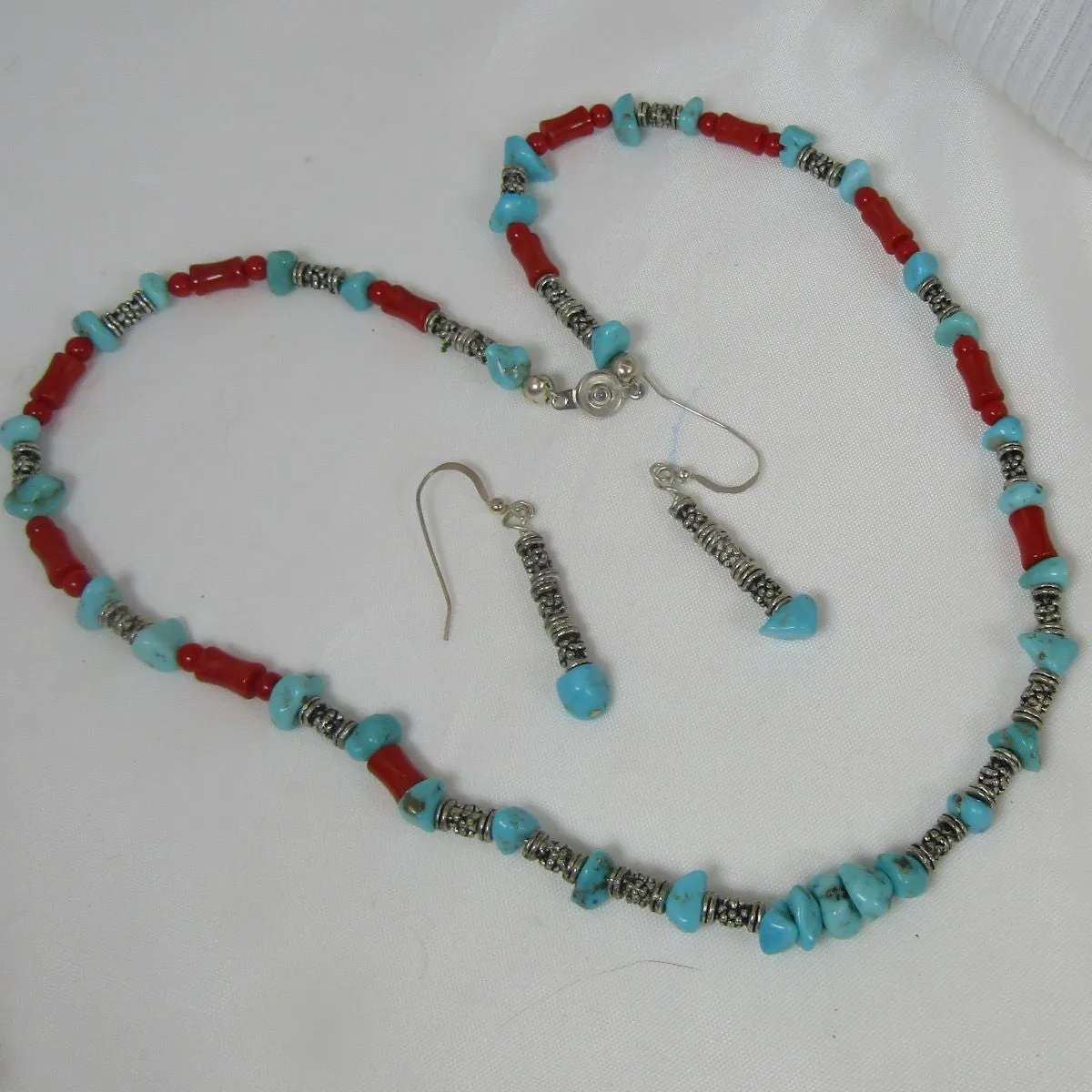 Handmade Turquoise & Silver Necklace and Earrings