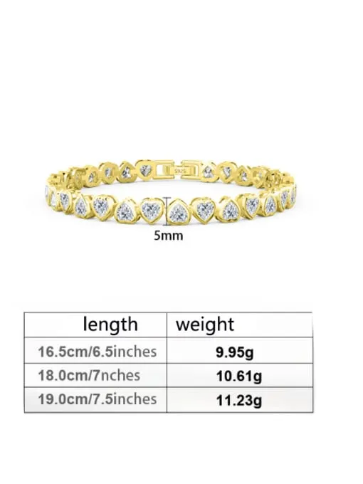 Heart Tennis Bracelet 925 Sterling Silver 18K Gold Vermeil Statement Luxury Bracelets