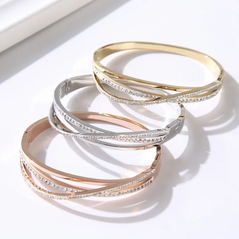 Hollow Cross Crystal Bangle Bracelet