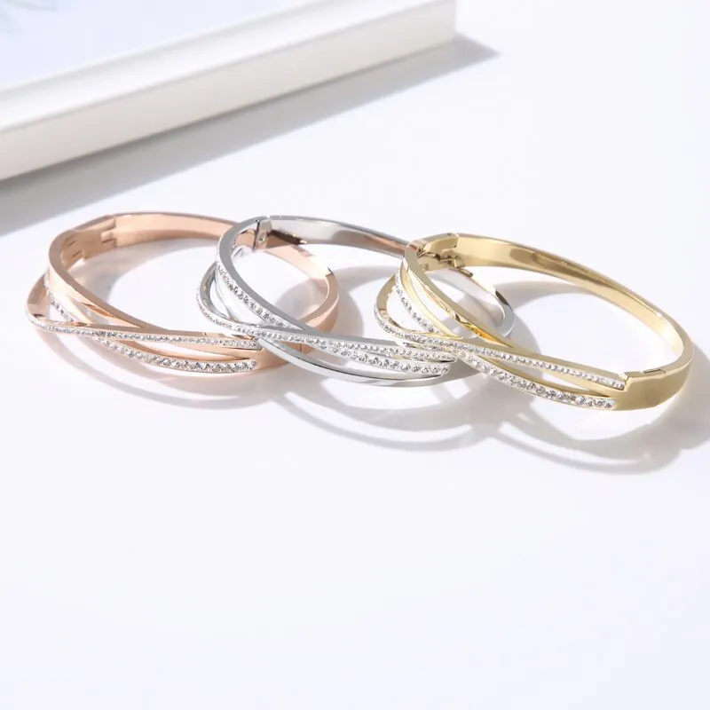 Hollow Cross Crystal Bangle Bracelet