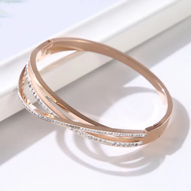 Hollow Cross Crystal Bangle Bracelet