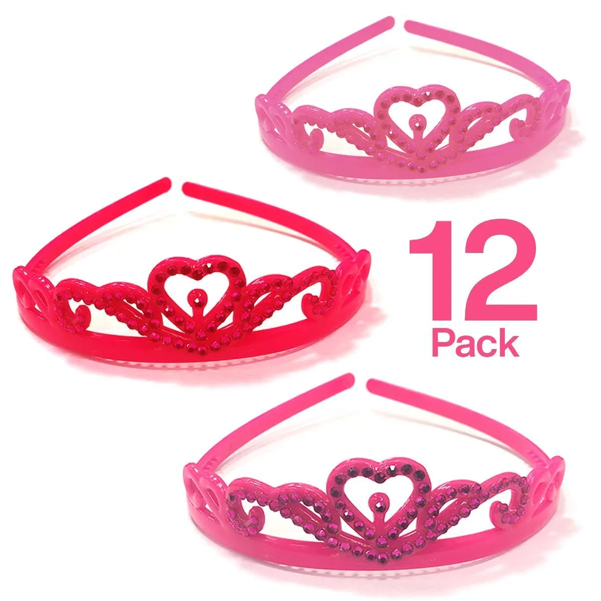 Kicko 5 Inch Plastic Tiara Headband - Princess Hairband for Girls - Pack of 12 Colored