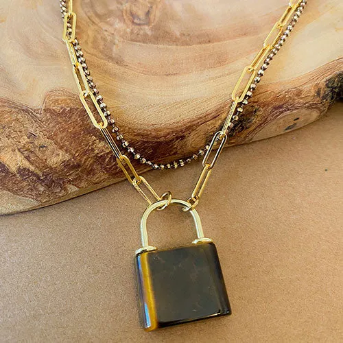Locke: Gemstone Pad Lock Necklace