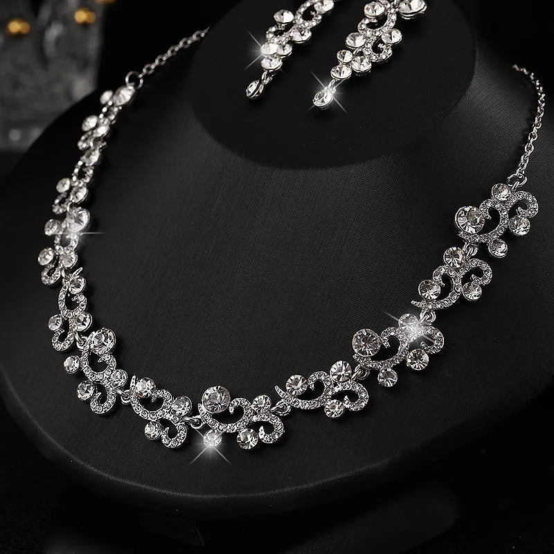 Luxury fashion rhinestone high-end necklace wedding banquet bride wedding dress necklace necklace earrings bracelet three-piece set