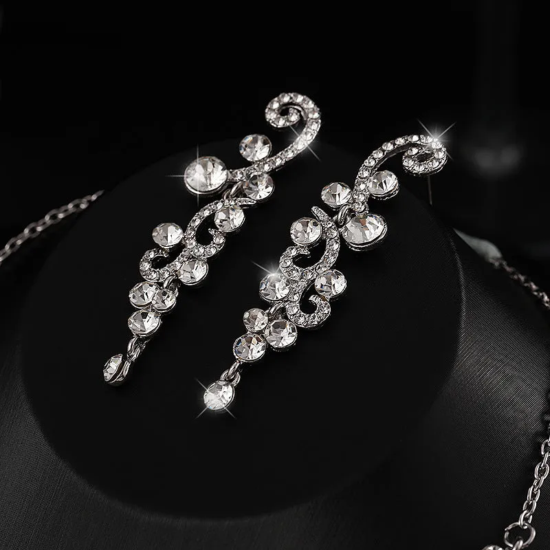 Luxury fashion rhinestone high-end necklace wedding banquet bride wedding dress necklace necklace earrings bracelet three-piece set