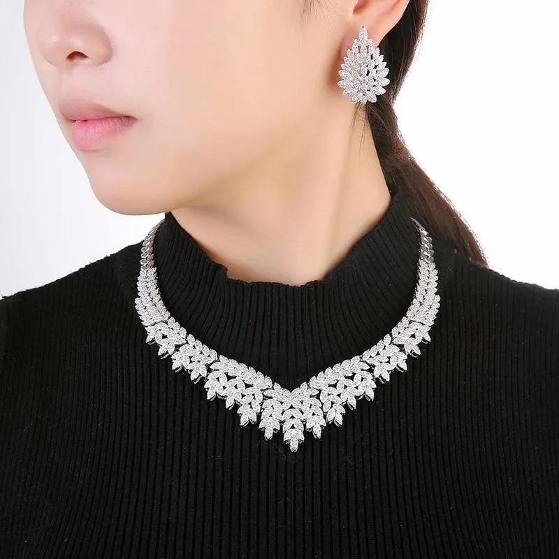Luxury Noble Micro Pave High Quality AAAA  Cubic Zirconia Wedding Jewelry Set