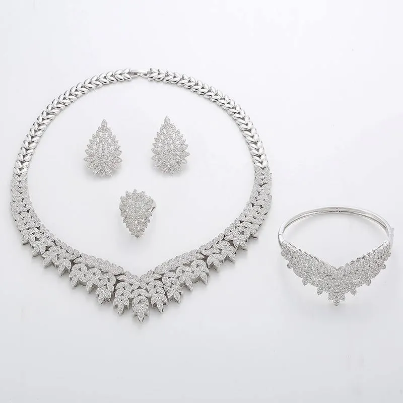 Luxury Noble Micro Pave High Quality AAAA  Cubic Zirconia Wedding Jewelry Set