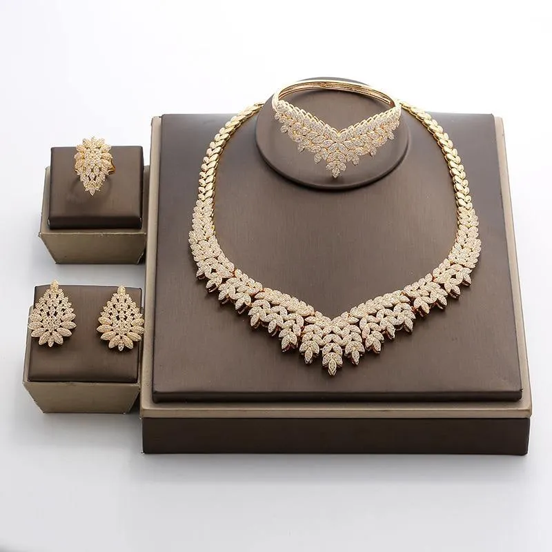 Luxury Noble Micro Pave High Quality AAAA  Cubic Zirconia Wedding Jewelry Set
