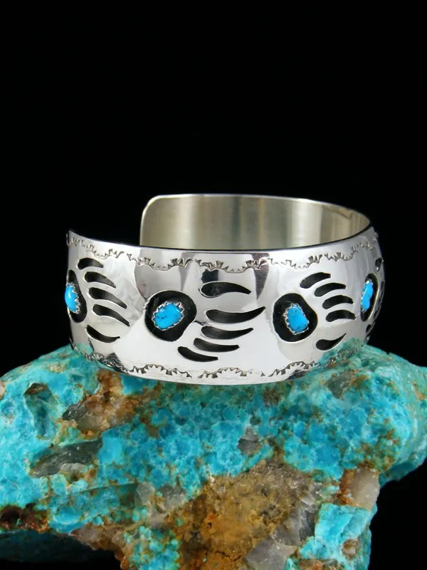 Medium Navajo Turquoise Bear Paw Shadowbox Bracelet
