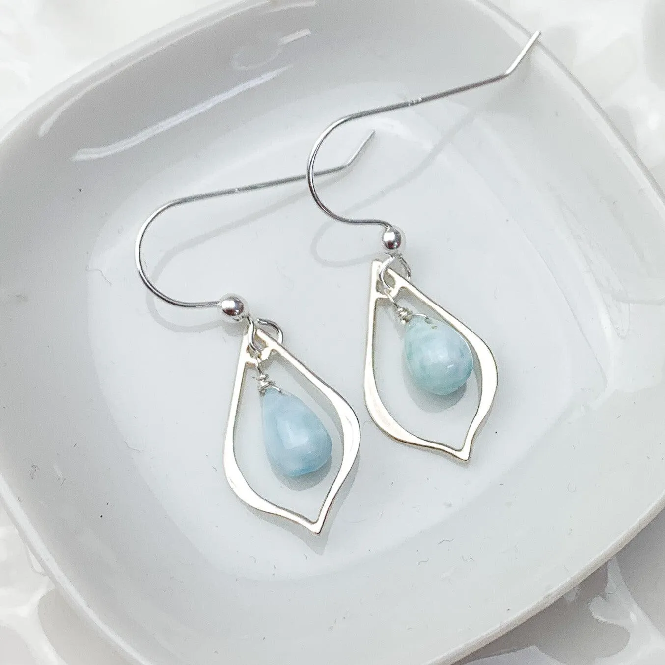 Mini Larimar Petal Earrings