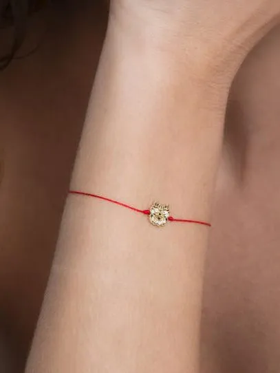Mini Ryu Dragon Red String White Gold Bracelet