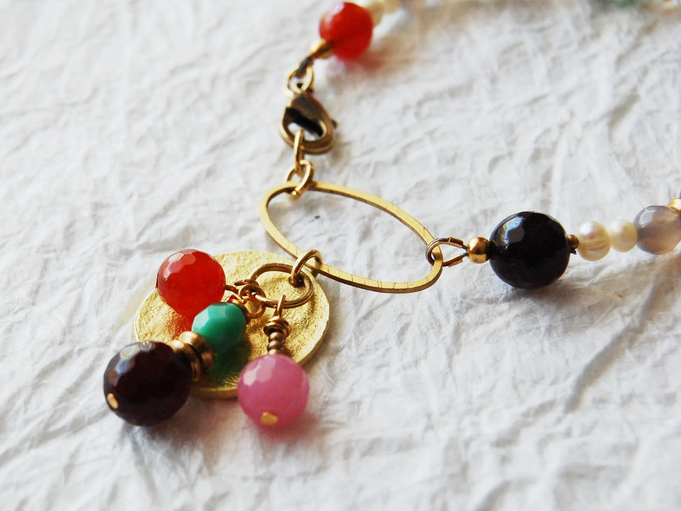 Multi Stone Red Agate Garnet Czech Carnelian Charm Bead Bracelet, The Villa