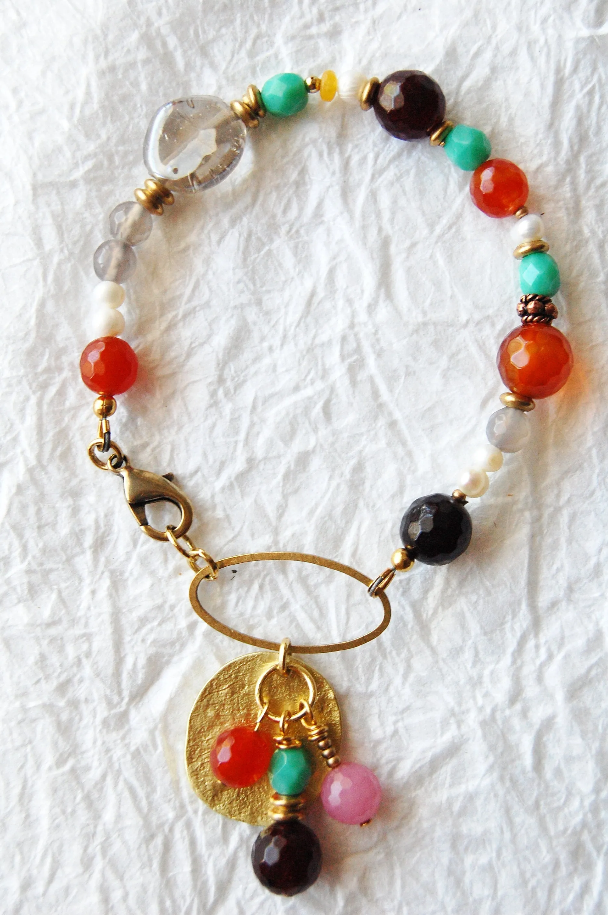 Multi Stone Red Agate Garnet Czech Carnelian Charm Bead Bracelet, The Villa