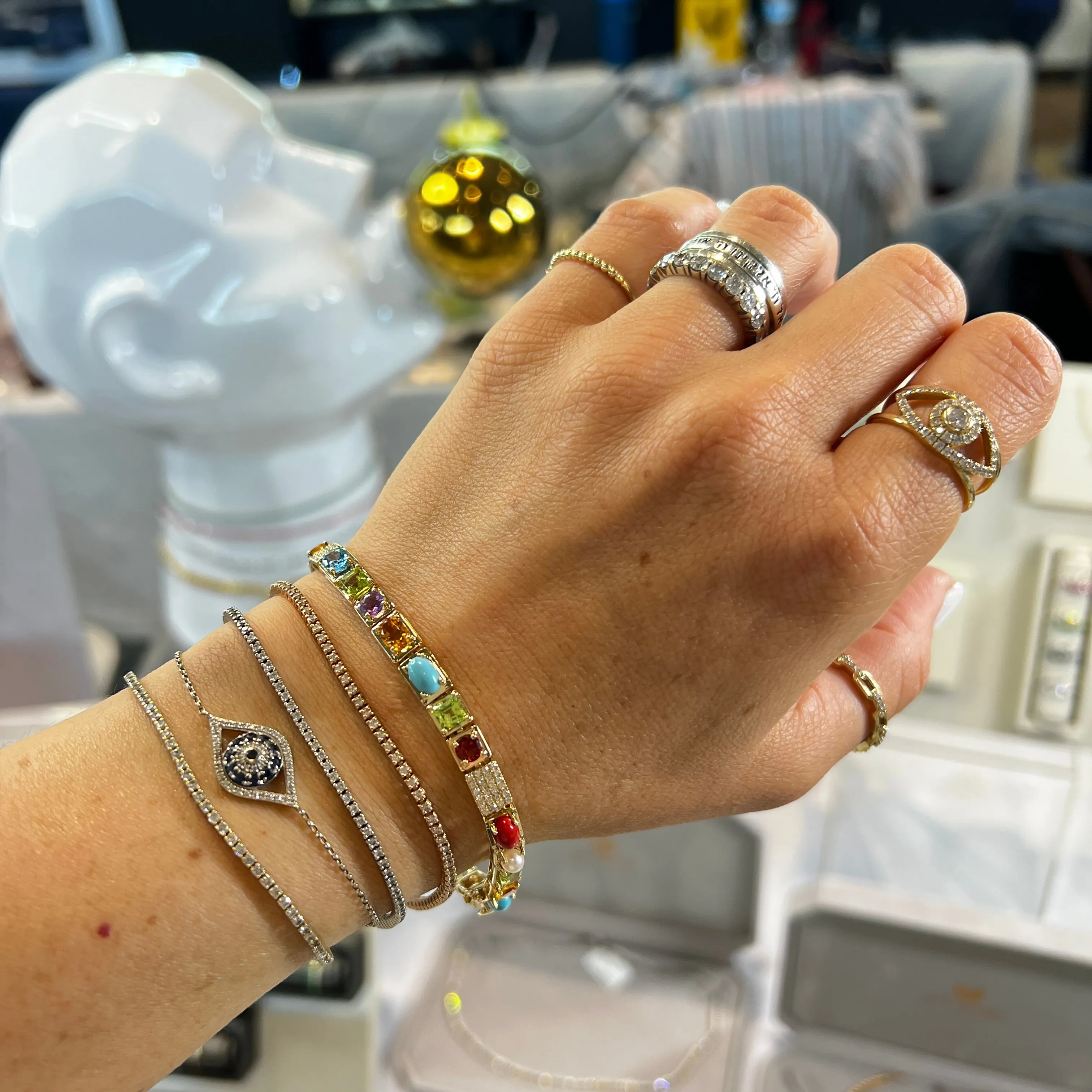 Multistone Gemstone and Diamond Bracelet