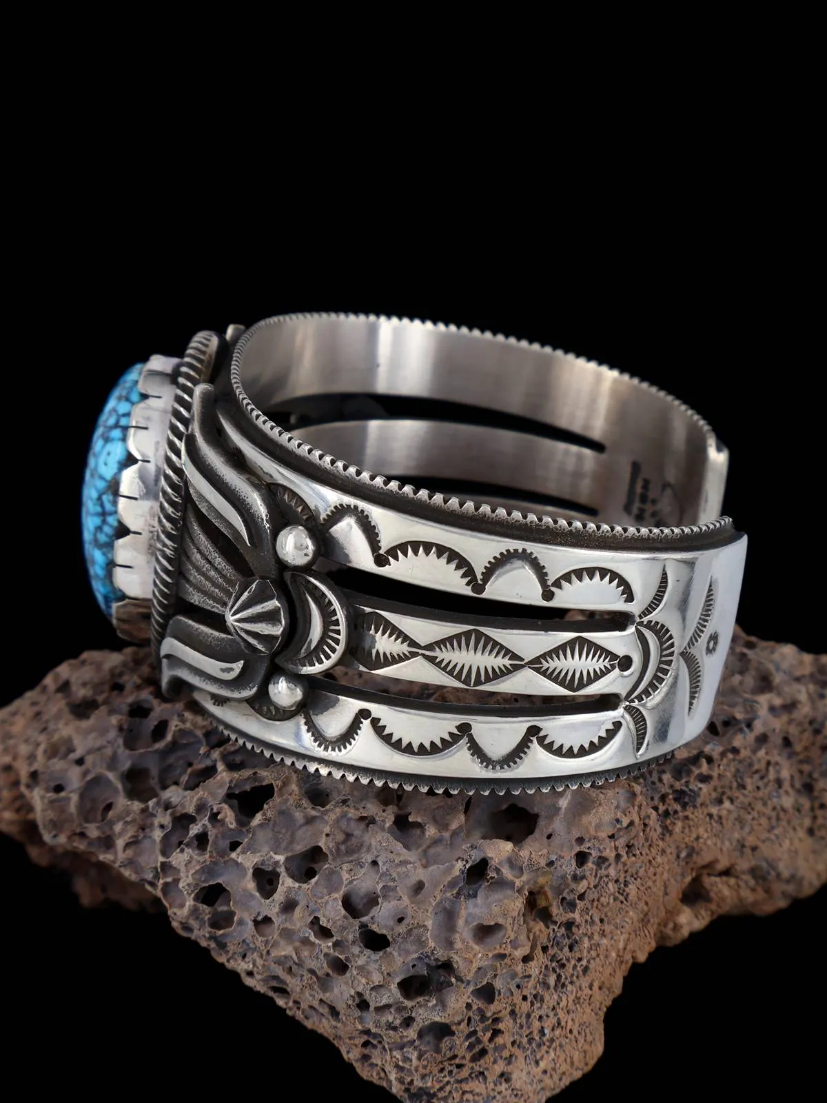 Native American Jewelry Kingman Turquoise Sterling Silver Cuff Bracelet