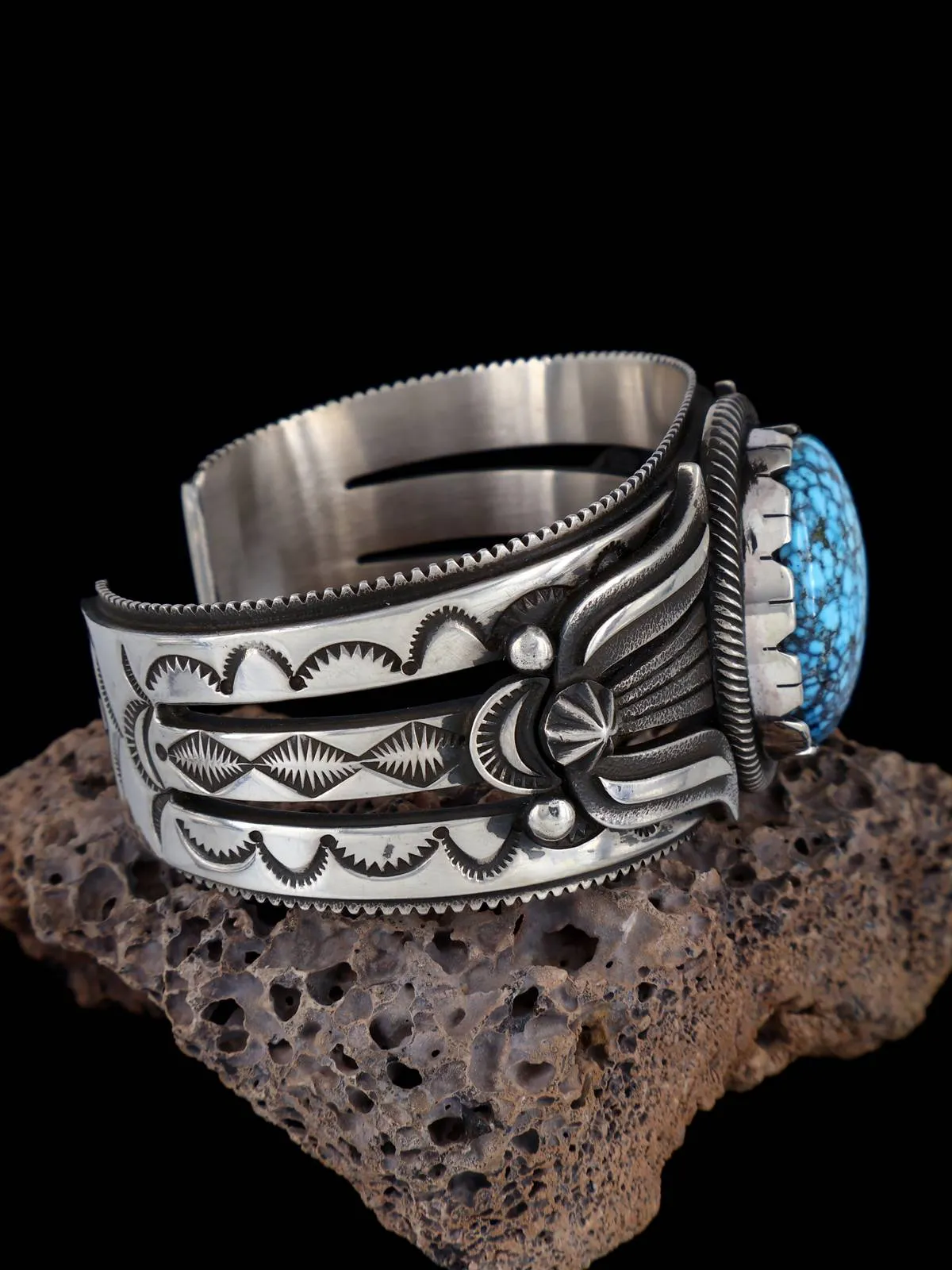 Native American Jewelry Kingman Turquoise Sterling Silver Cuff Bracelet