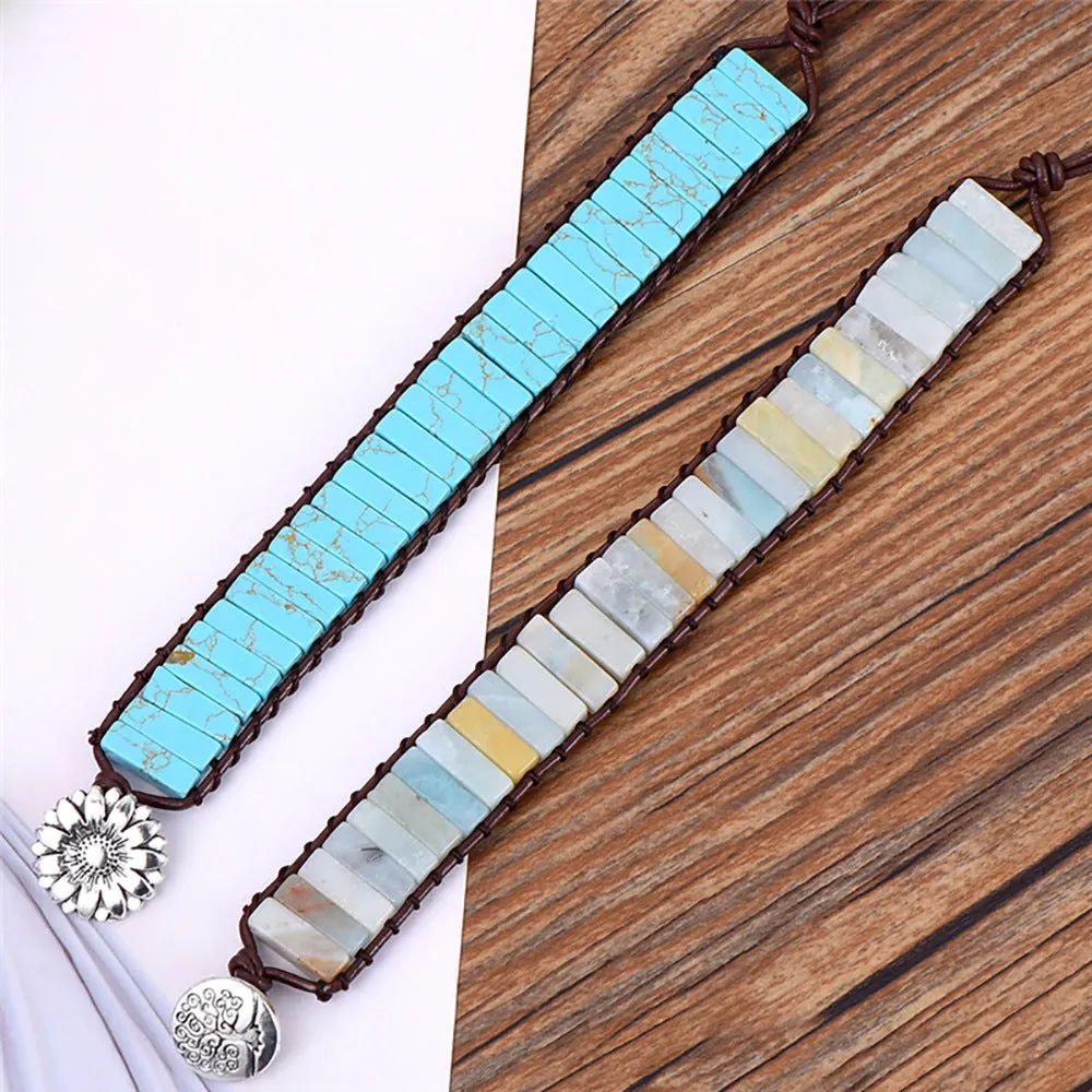 Natural Turquoise Square Cut Beaded Bracelet for Women Charms Gifts for Mom