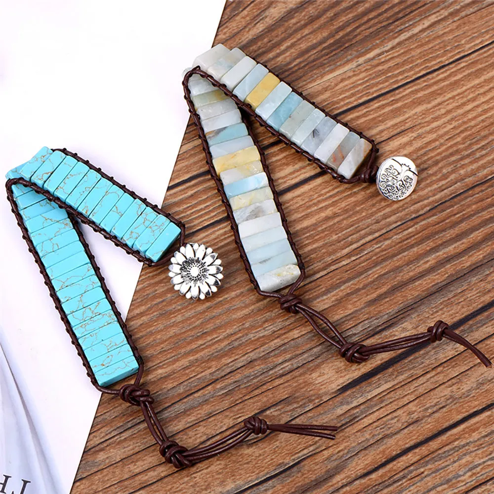 Natural Turquoise Square Cut Beaded Bracelet for Women Charms Gifts for Mom