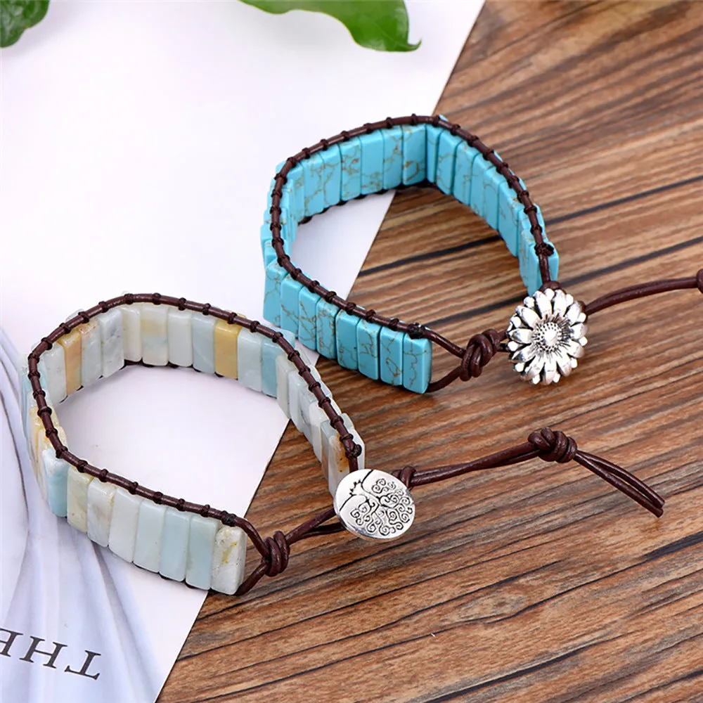 Natural Turquoise Square Cut Beaded Bracelet for Women Charms Gifts for Mom