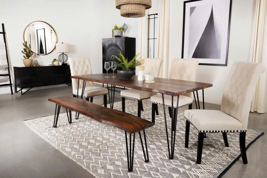 Neve Live-Edge Dining Table With Hairpin Legs Sheesham Grey And Gunmetal