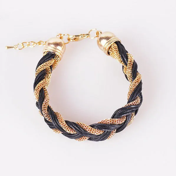 New Fashion Charms Punk Bracelet Vintage Woven Metal Winding Braided Rope Bracelet Women Fine Jewelry