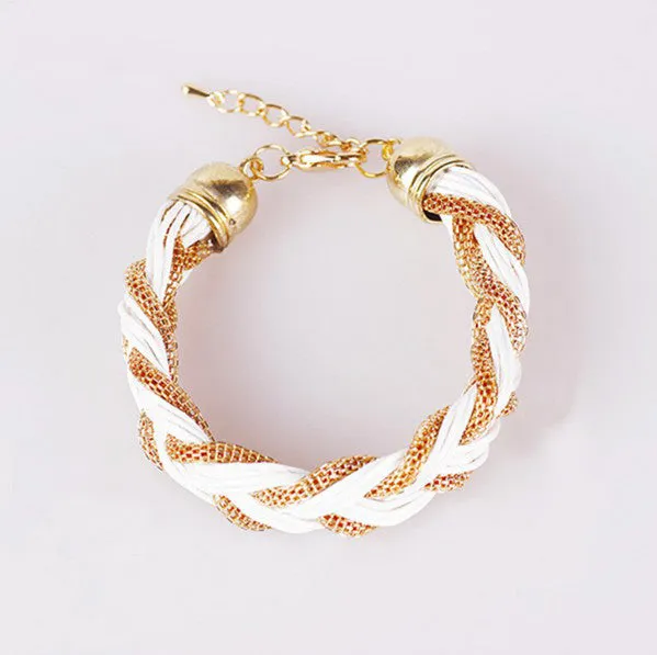 New Fashion Charms Punk Bracelet Vintage Woven Metal Winding Braided Rope Bracelet Women Fine Jewelry
