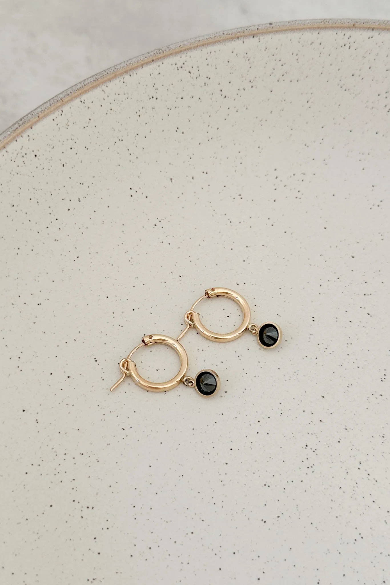 Onyx Bezel Drop Hoop Earrings