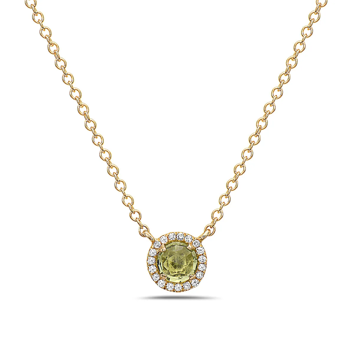 Peridot And Diamond Halo Necklace