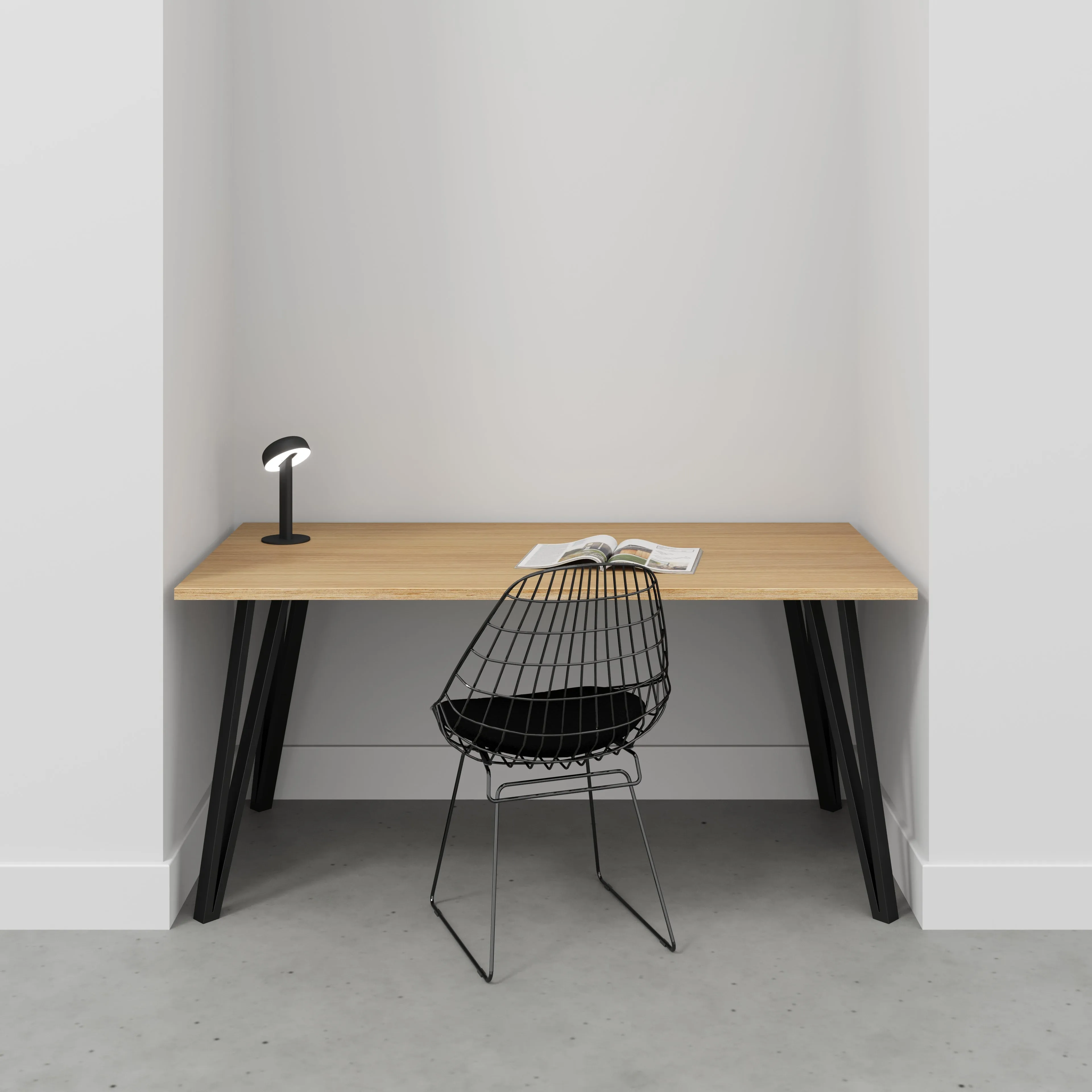 Plywood Desk with Black Box Hairpin Legs - Plywood Oak - 1600(w) x 800(d) x 735(h)