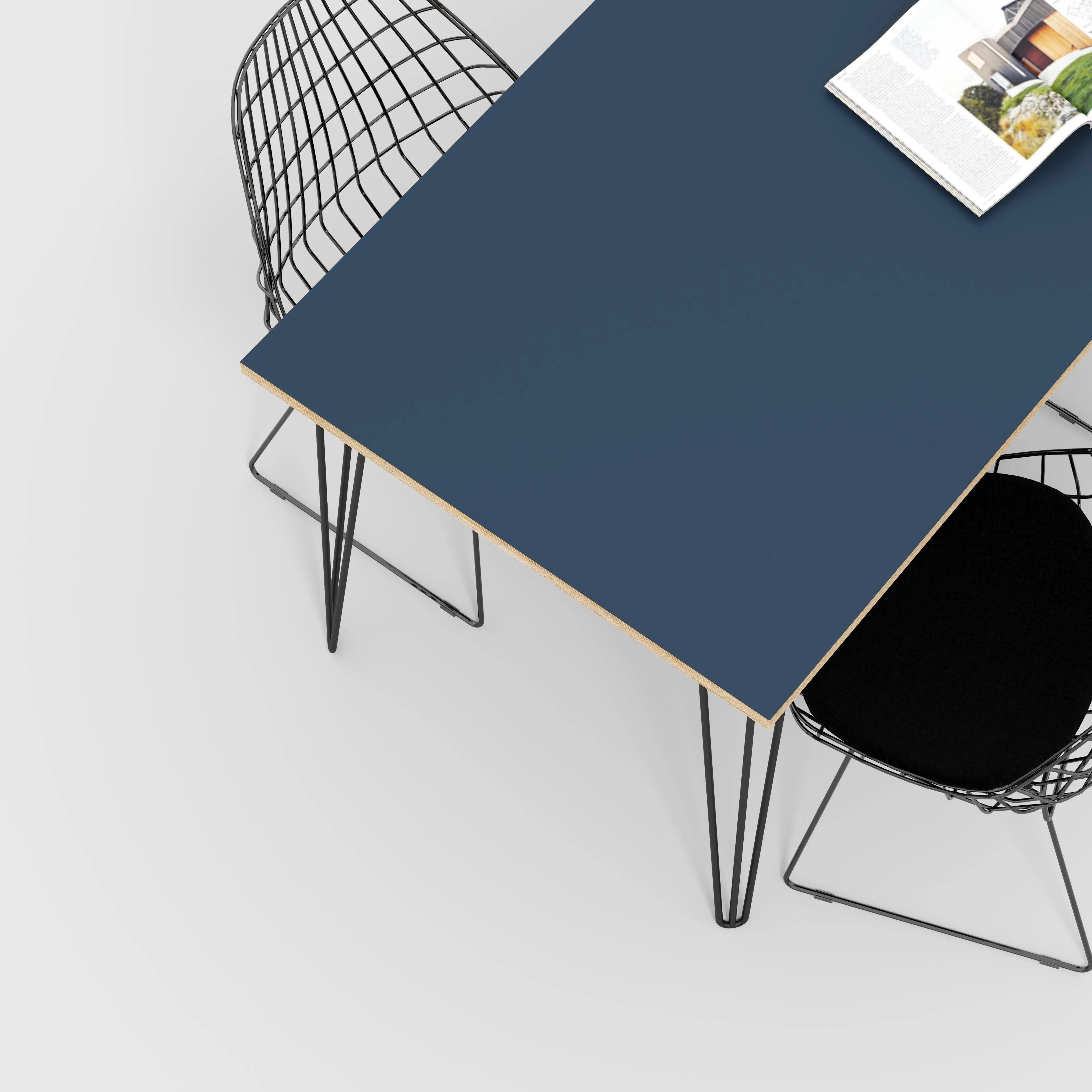 Plywood Table with Black Hairpin Legs - Formica Night Sea Blue - 1600(w) x 800(d)