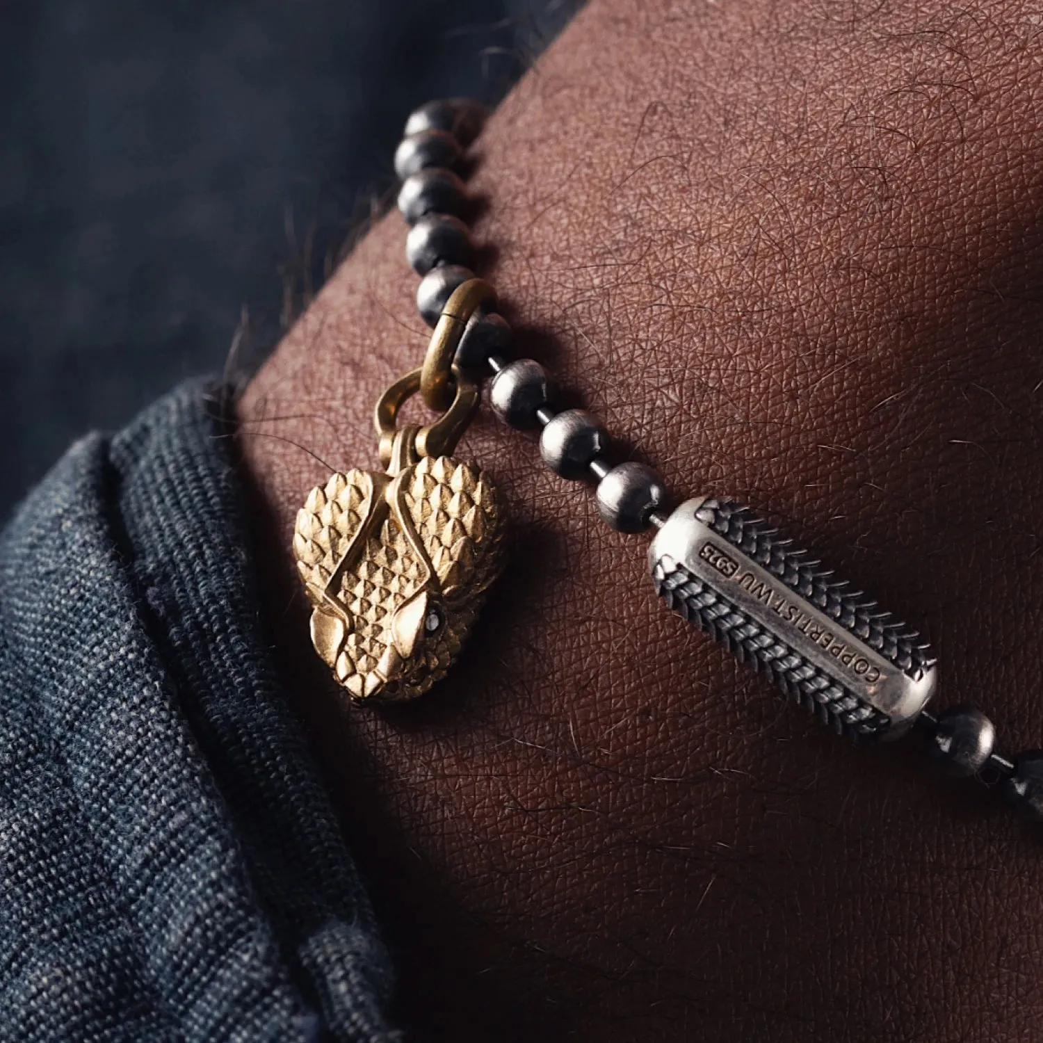 Rattlesnake Head Charm Bracelet - 4mm