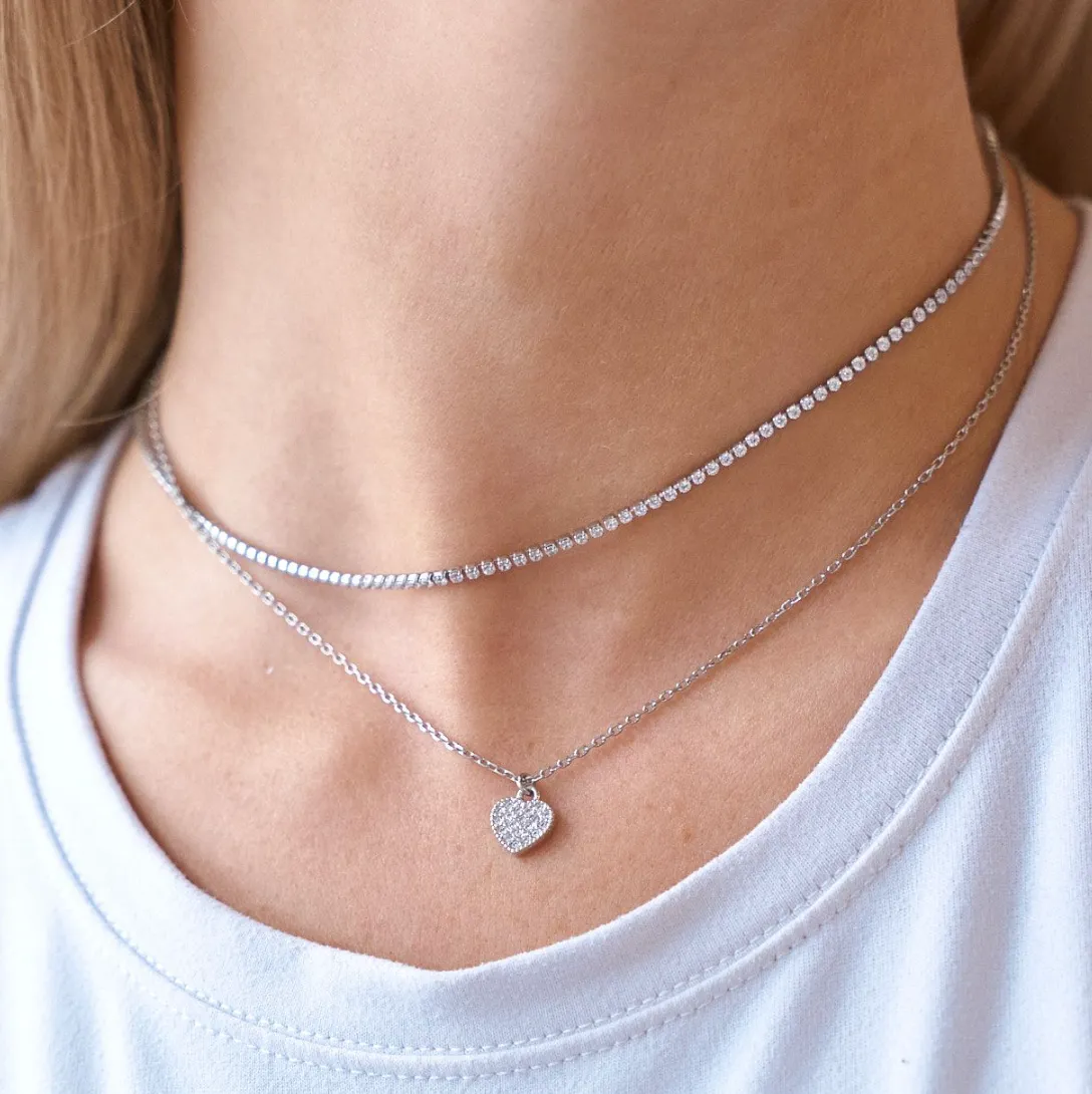 Silver Crystal Heart Necklace