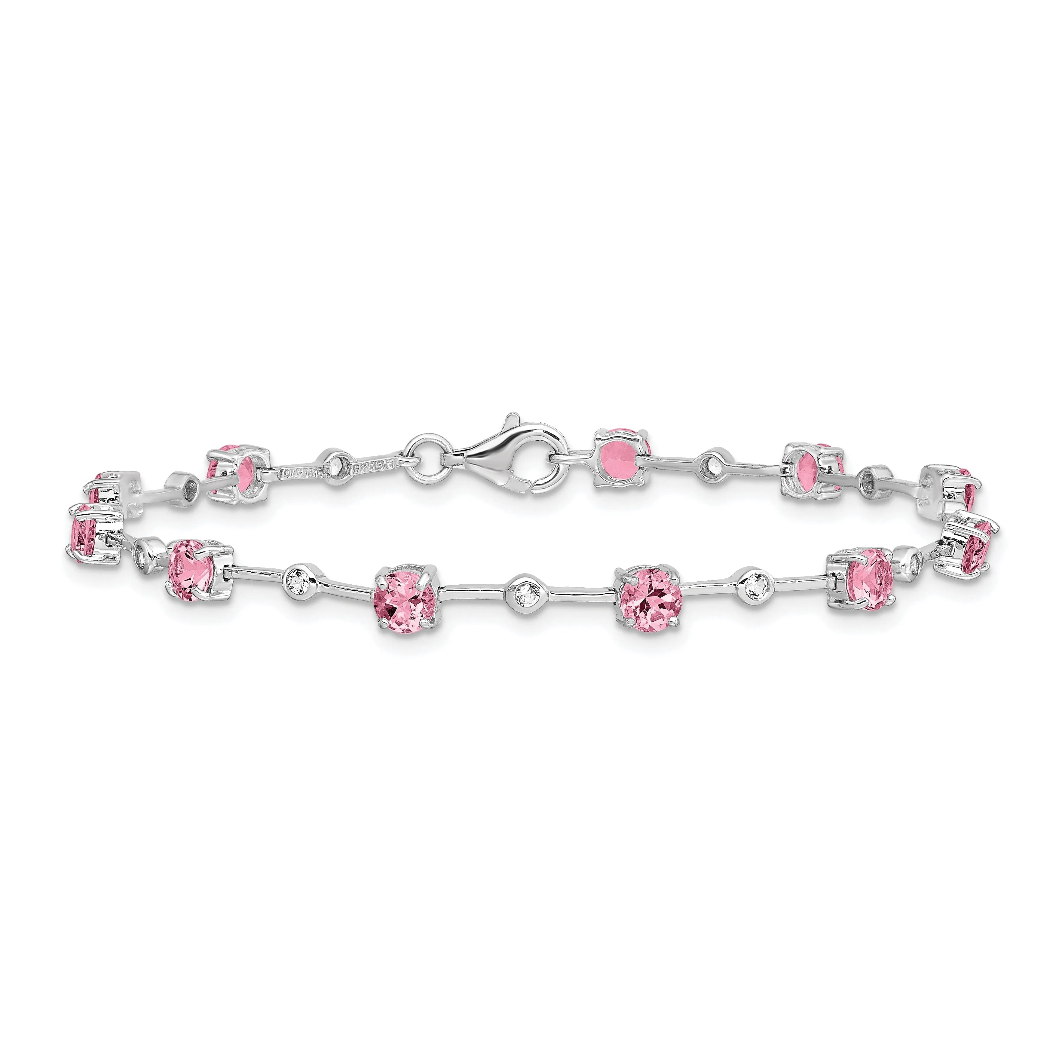 Silver Pink Tourmaline Gemstone Topez Bracelet