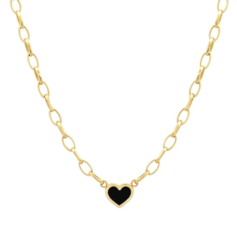 Small Edith Link Necklace with Onyx Inlay Heart