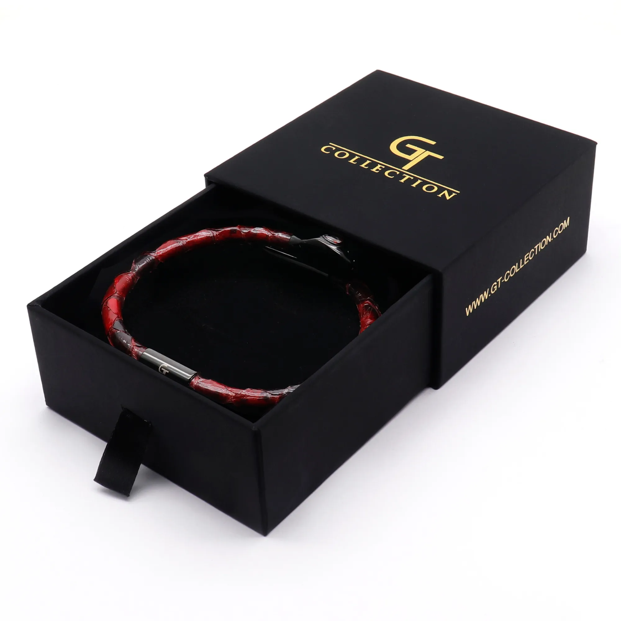 Snake Head Bracelet - Red Leather with Zircon